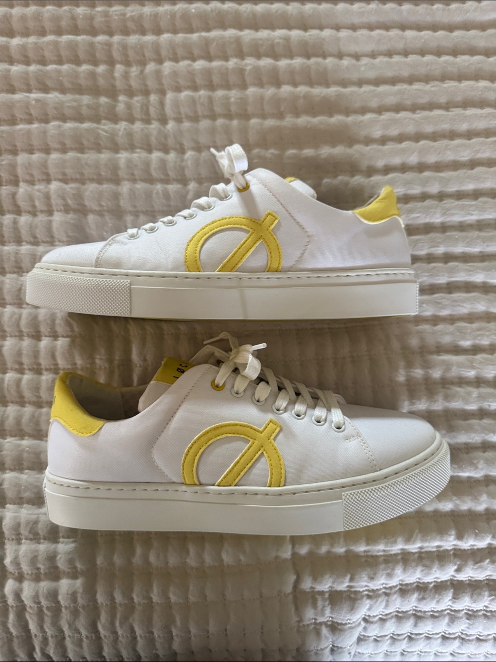 Loci x Laura Sophie Cox White Sneakers with Yellow Accents